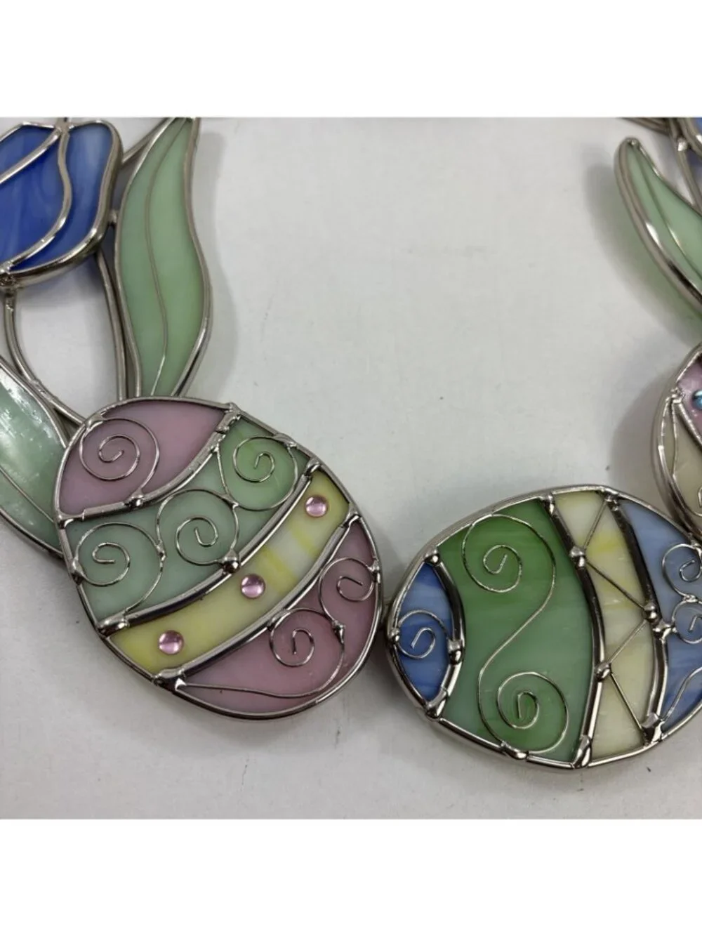 Stained Glass Easter Egg Tulip Wreath Hanging Suncatcher